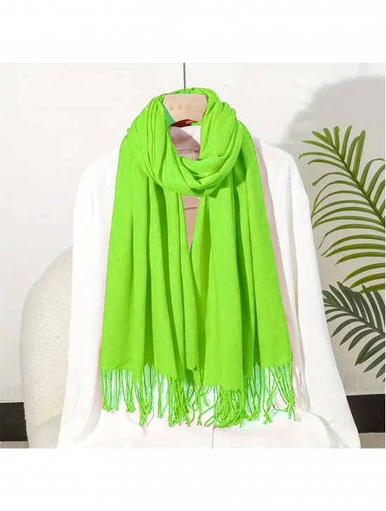 Solid Silk Blend Shawl Scarf 